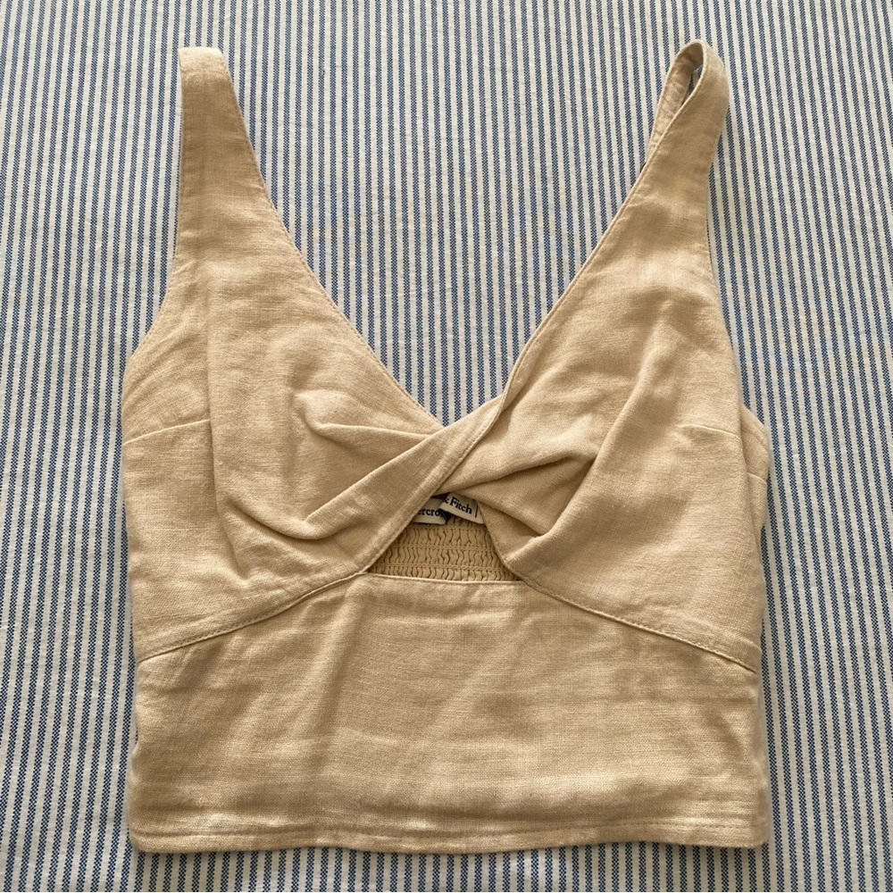 Abercrombie & Fitch Twist Front Linen Blend Crop Top
